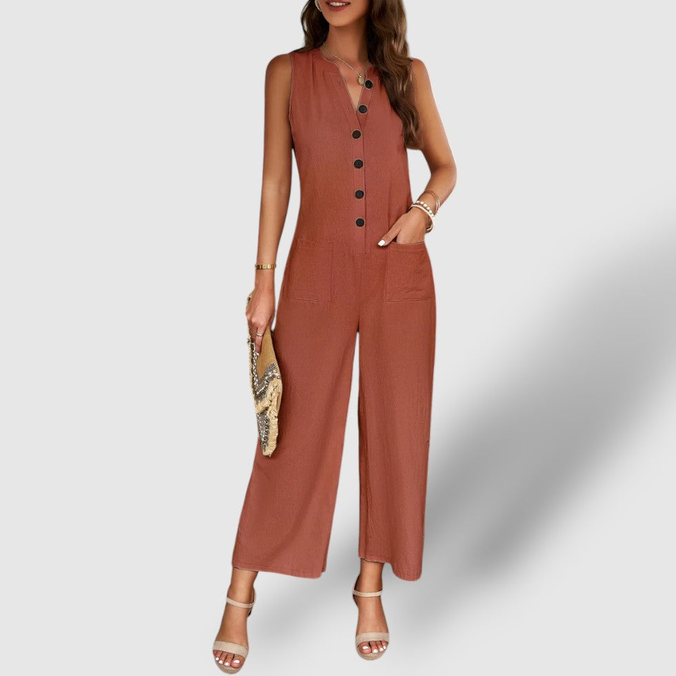 Leoré | Women's V-Neck Linnen Jumpsuit