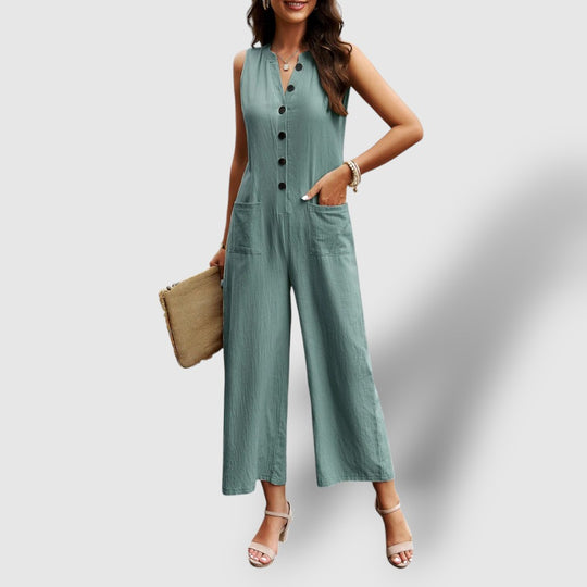 Leoré | Women's V-Neck Linnen Jumpsuit