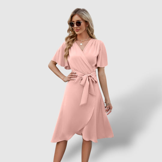 Leoré | Women's Wrap Short Sleeve Midi Dress