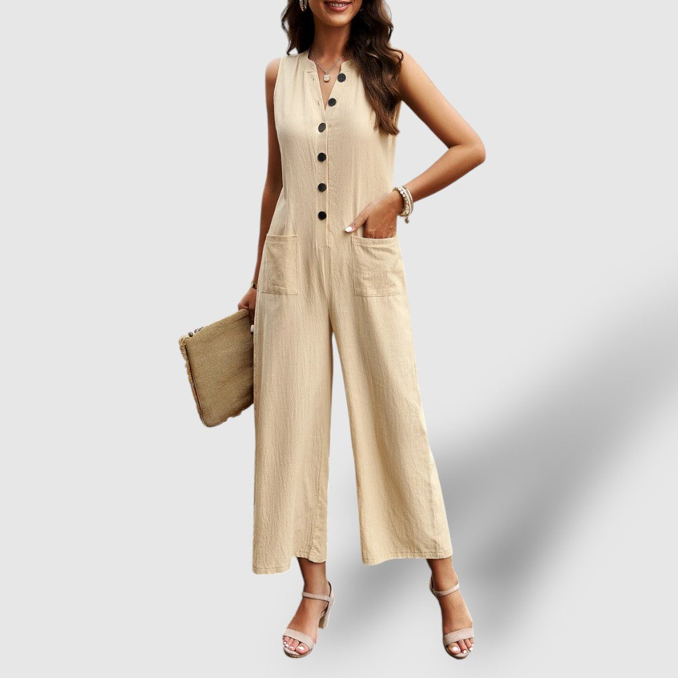 Leoré | Women's V-Neck Linnen Jumpsuit