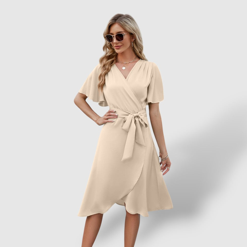 Leoré | Women's Wrap Short Sleeve Midi Dress