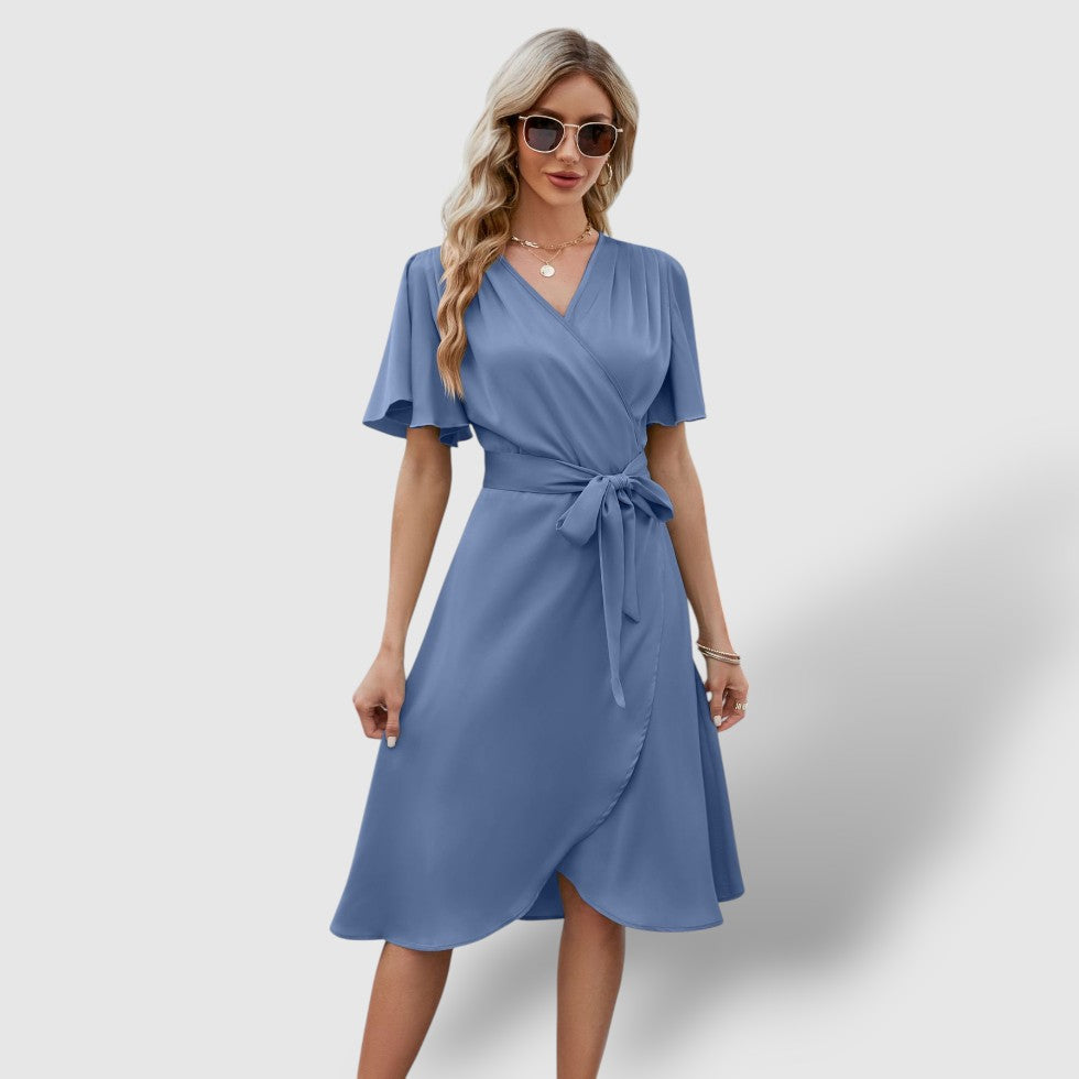 Leoré | Women's Wrap Short Sleeve Midi Dress