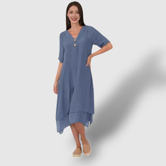 Leoré | Women's Cotton Linen V-Neck Dress