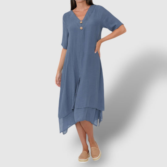 Leoré | Women's Cotton Linen V-Neck Dress